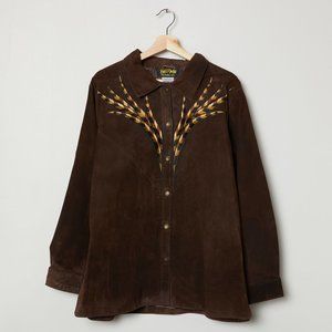 Vtg 80s Chocolate Suede Embroidered Bob Mackie Jacket XL